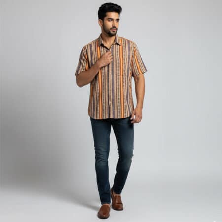 Beige -Grey Sambalpuri Cotton Shirt for men