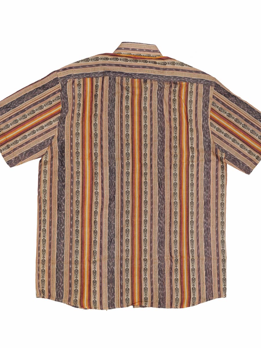 Beige Grey Striped Half-sleeve Sambalpuri Cotton Shirt3