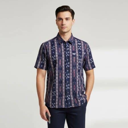 Black- Maroon Sambalpuri Cotton Half Shirt for Men
