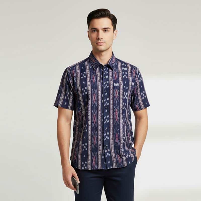 Black- Maroon Sambalpuri Cotton Half Shirt for Men