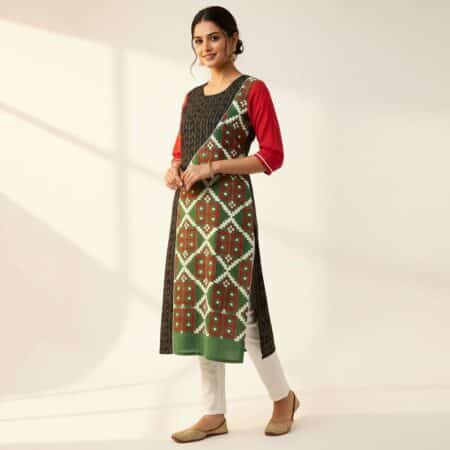 Black Red and Green cotton Kurti ladies