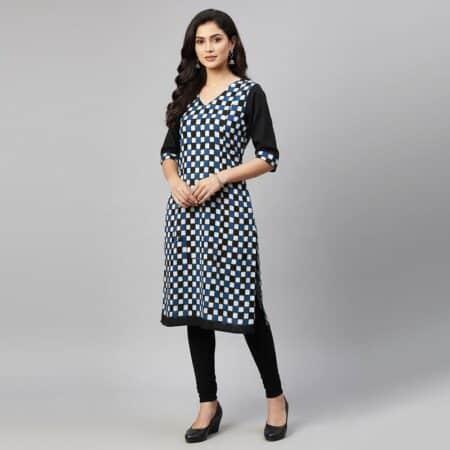 Blue, White and Black cotton Kurti for ladies