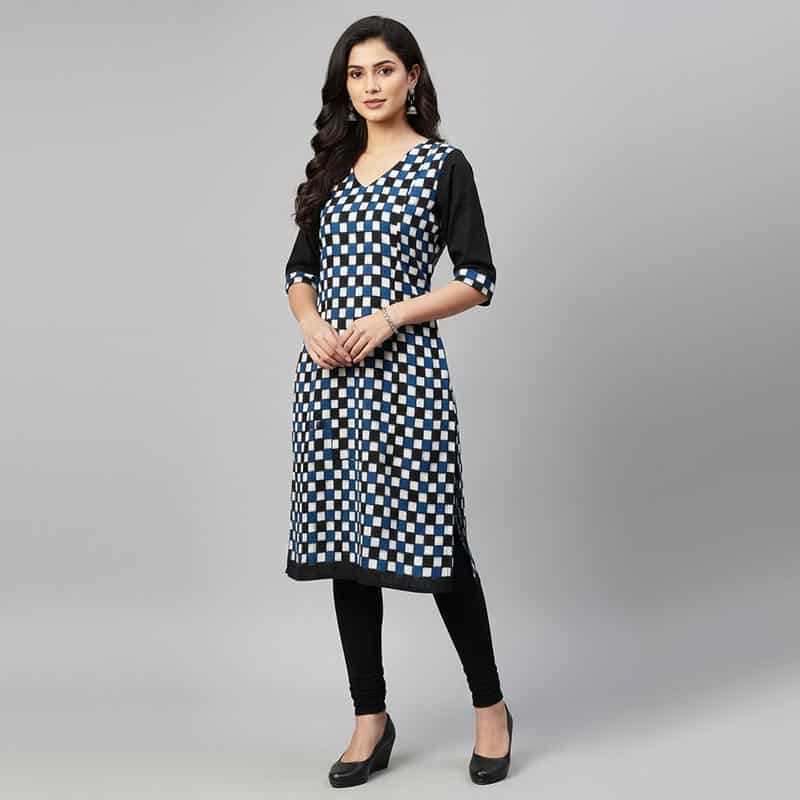 Blue, White and Black cotton Kurti for ladies