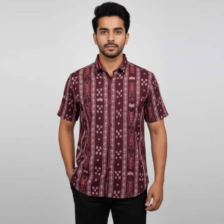 Chocolate Brown Half-sleeve Sambalpuri Cotton Shirt for men