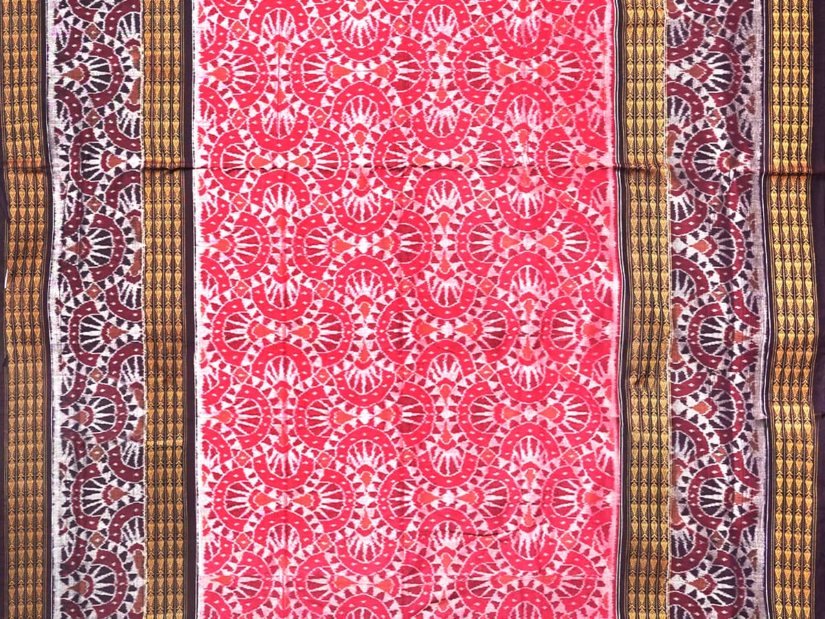 Maroon and Black Sambalpuri Handwoven Cotton Saree