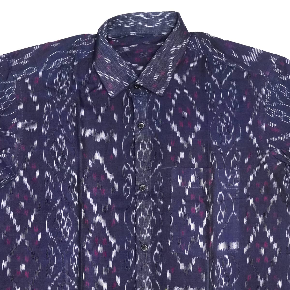 Navy Blue Floral Embroided Half-sleeve Sambalpuri Cotton Shirt