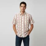 Off-white,Grey- Almond Brown embroided Sambalpuri Cotton Half Shirt for men