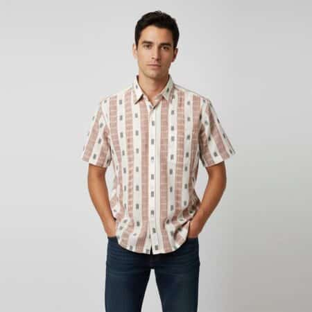 Off-white,Grey- Almond Brown embroided Sambalpuri Cotton Half Shirt for men