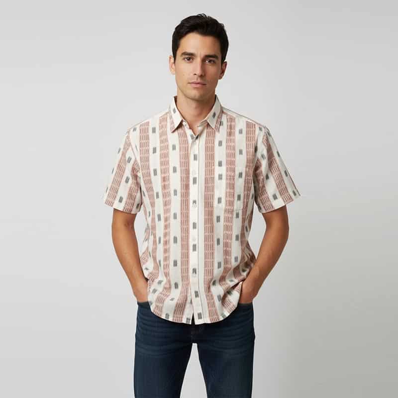 Off-white,Grey- Almond Brown embroided Sambalpuri Cotton Half Shirt for men
