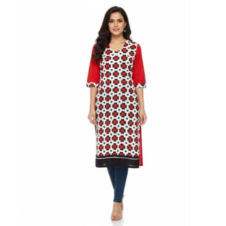 Red and White cotton Kurti for ladies