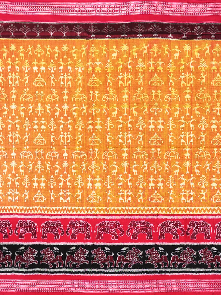 Tribal Rhythm Sambalpuri Cotton Saree in Red and Black