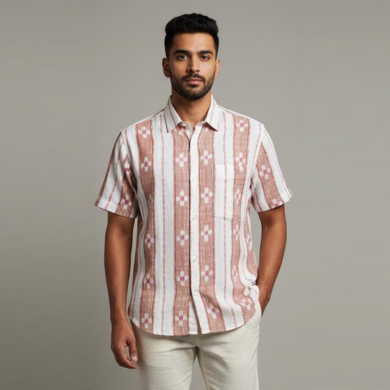 White, Off- White Sambalpuri Cotton Half Shirt for men