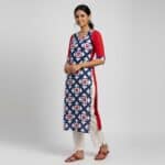 White, Red and Blue Sambalpuri cotton Kurti for ladies