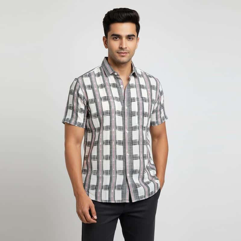 White smoked – Grey Sambalpuri Cotton for men