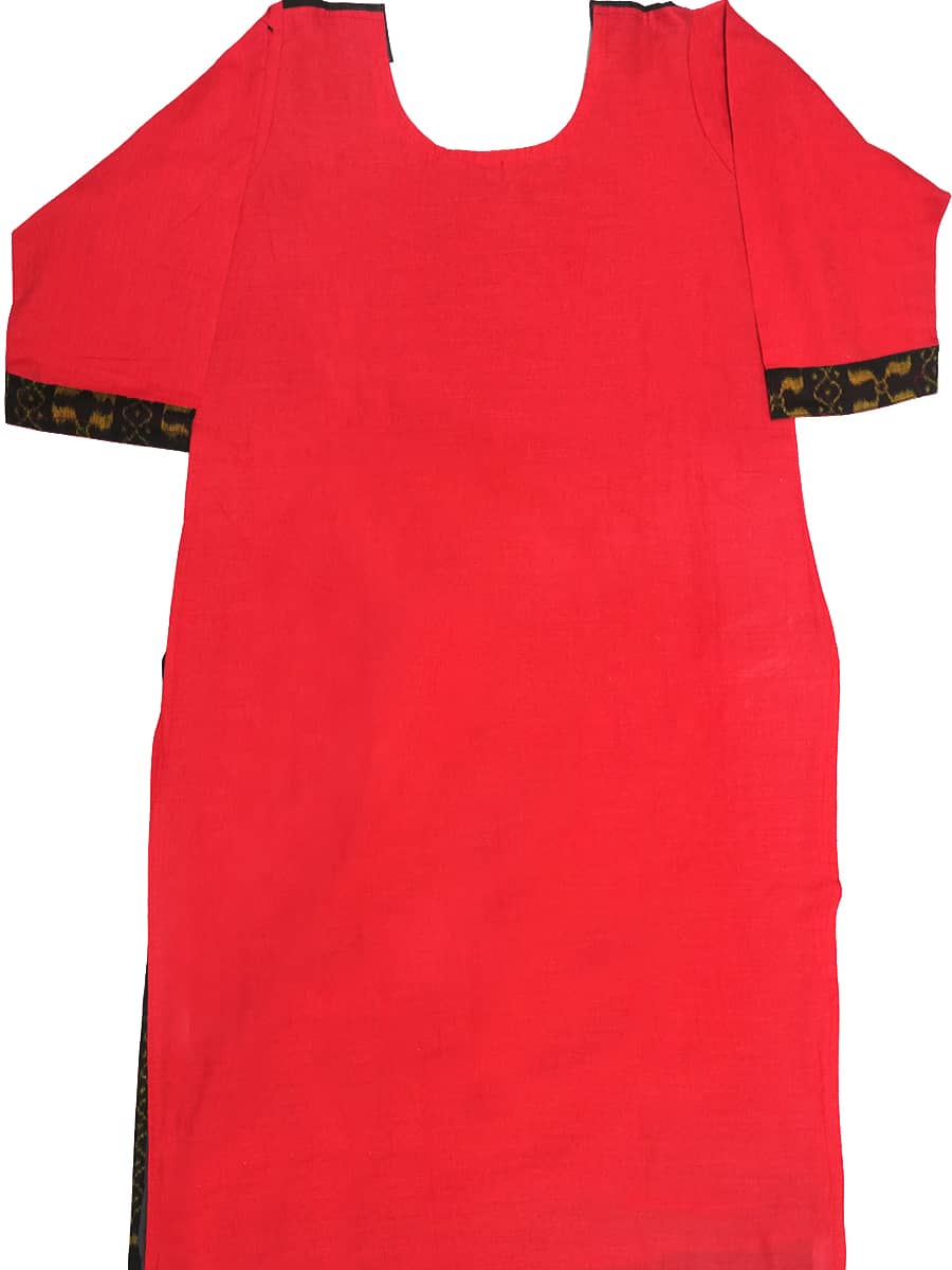 Pink, Black and Lime Yellow handwoven cotton Kurti 3