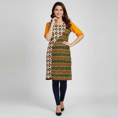Yellow White and Green cotton Kurti ladies