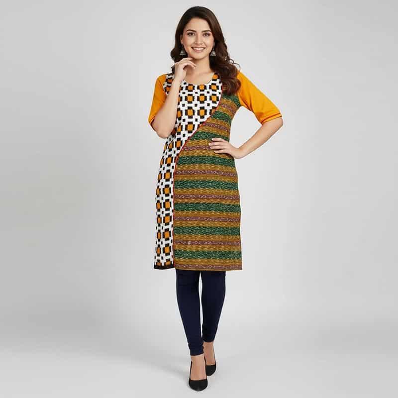 Yellow White and Green cotton Kurti ladies