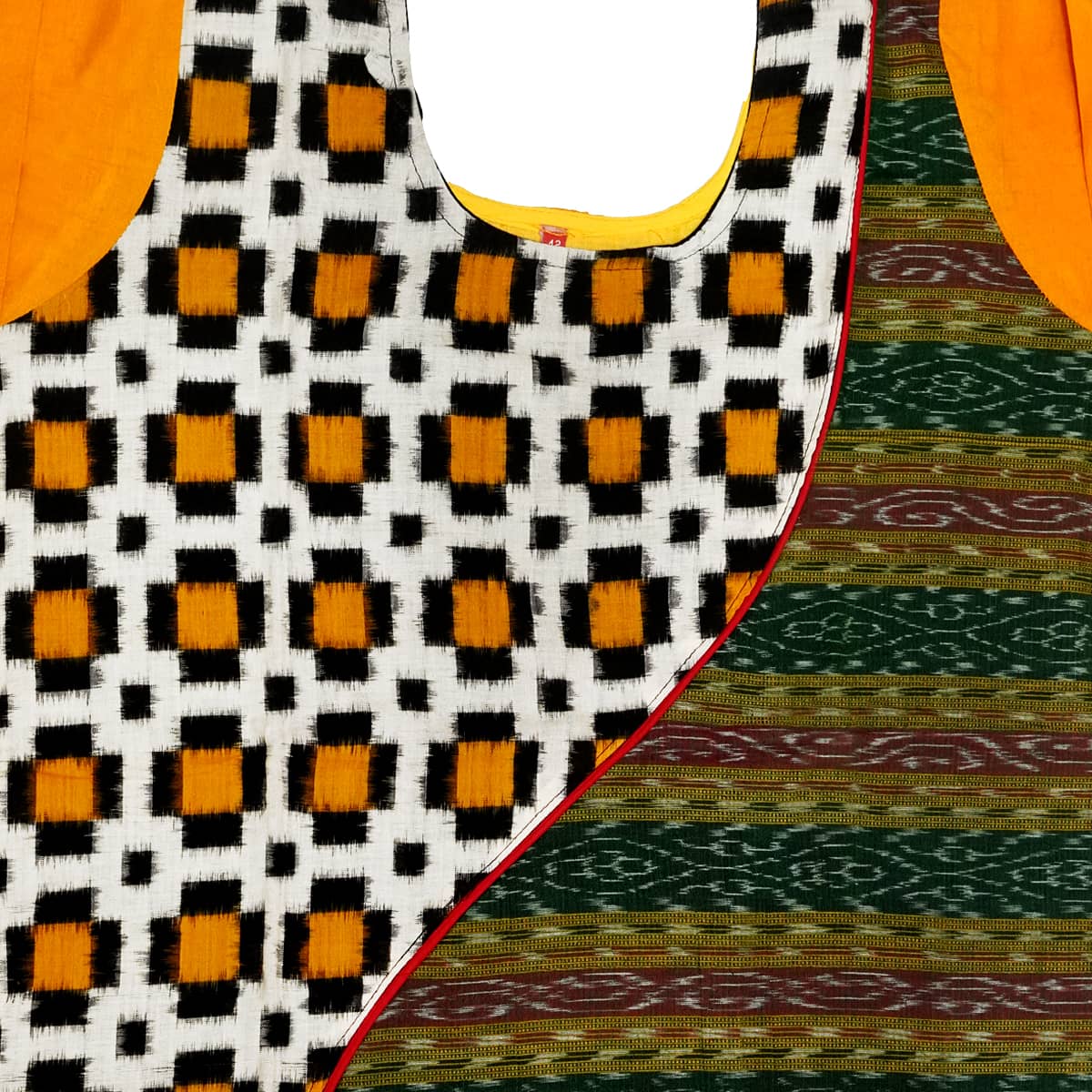 Yellow, White and Green handwoven cotton Kurti