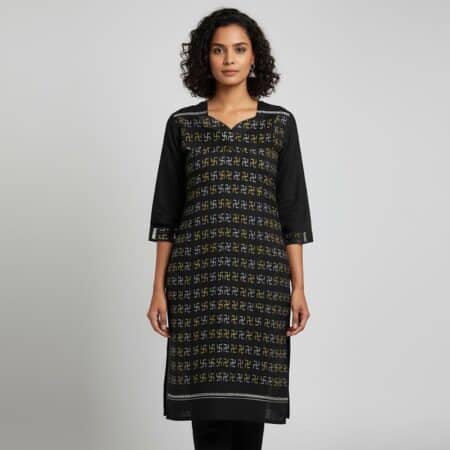 Black Handwoven Cotton Kurti for ladies