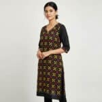 Black Pink and Yellow Cotton Kurti for ladies