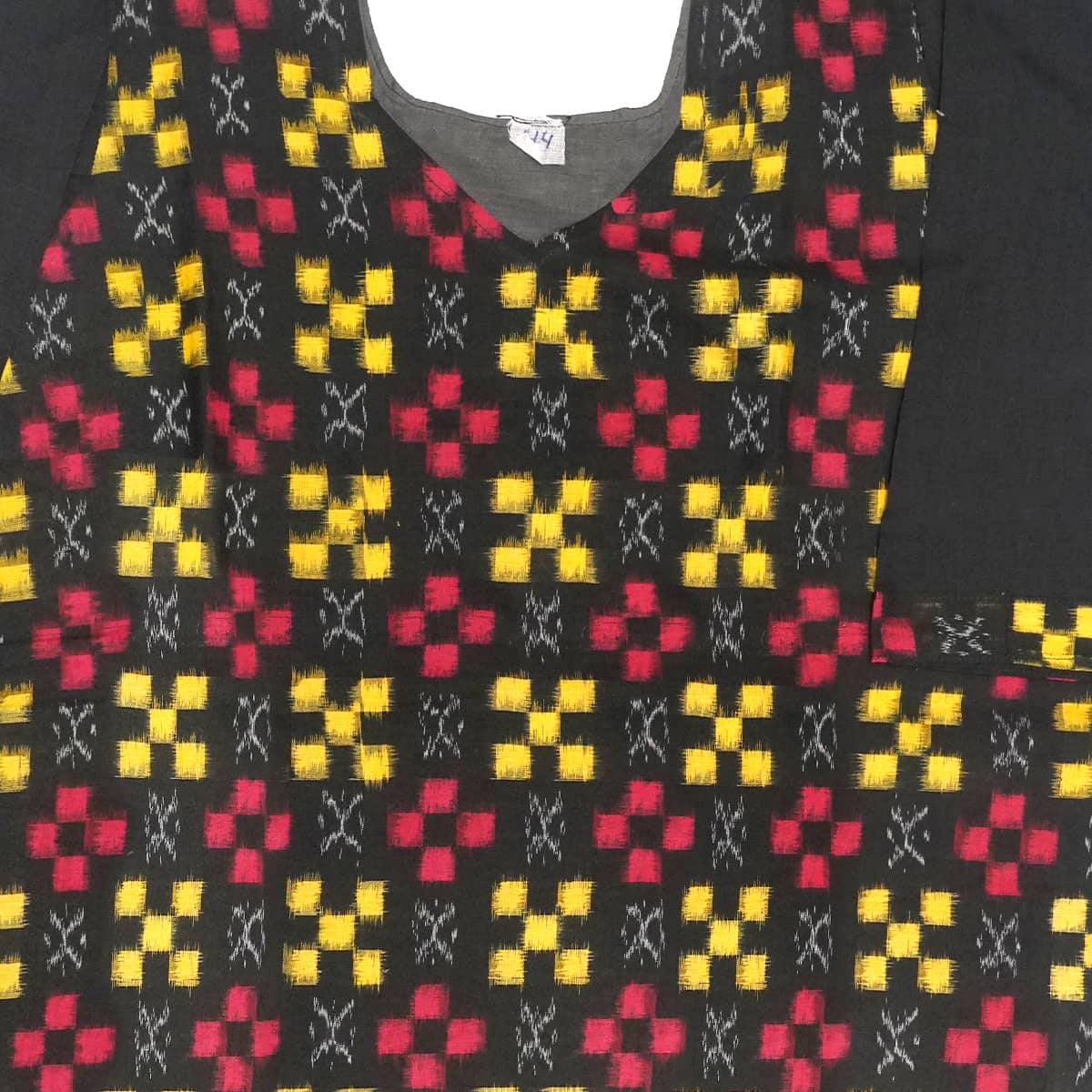 Black, Pink, and Yellow Handwoven Cotton Kurti