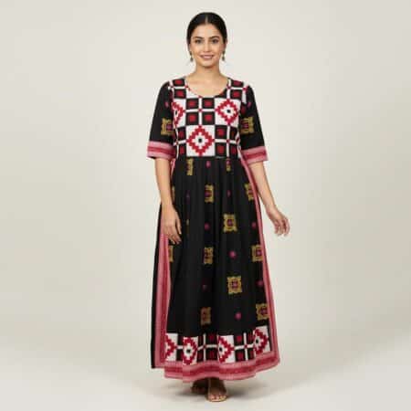 Black and Deep Red Cotton Kurti for ladies