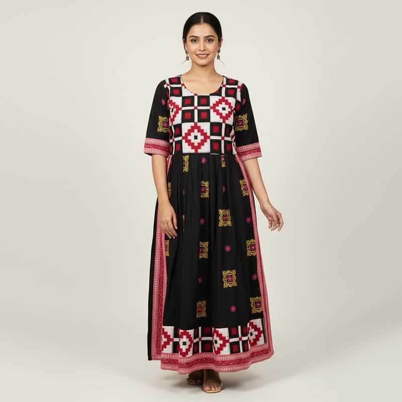 Black and Deep Red Cotton Kurti for ladies