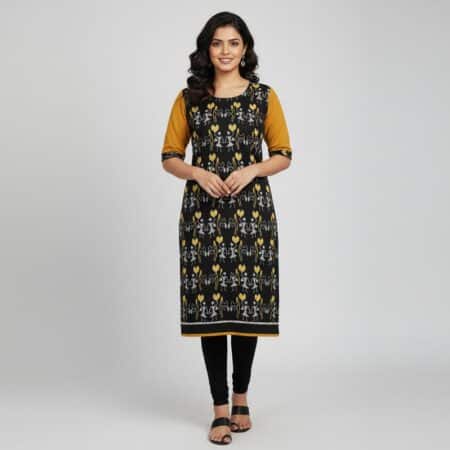 Black and Olive Handwoven Cotton Kurti for ladies