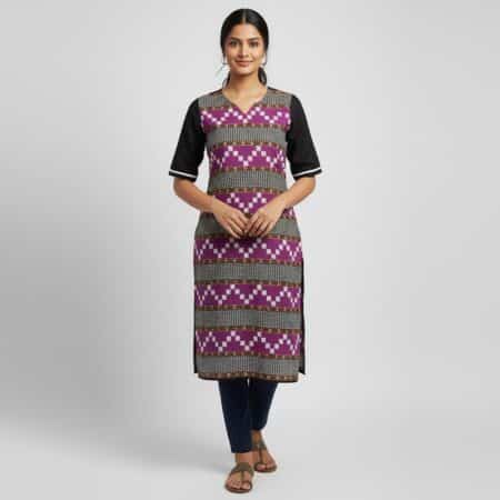 Black and Purple Cotton Kurti for ladies