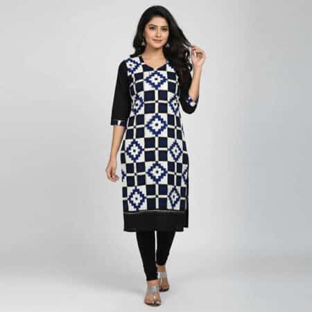 Black and White Cotton Kurti for ladies