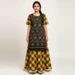 Black and Yellow Cotton Checked Kurti for ladies
