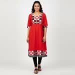 Bright Red and White Cotton Kurti for ladies