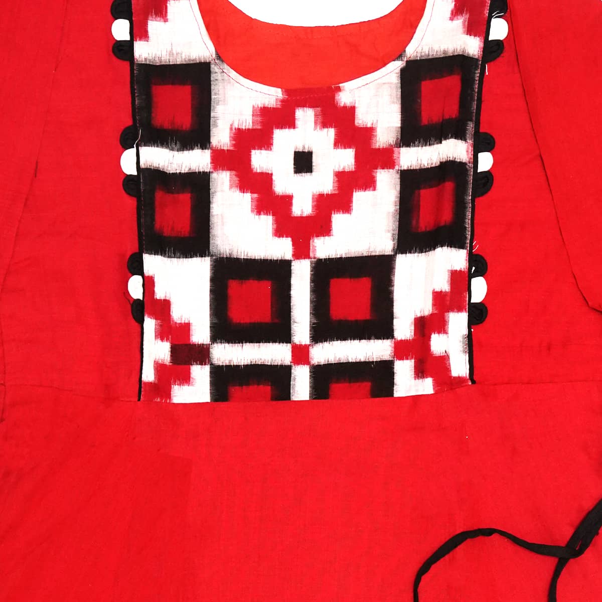 Bright Red and White Handwoven Cotton String Kurti
