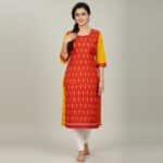 Bright Yellow and Maroon Cotton Kurti for ladies
