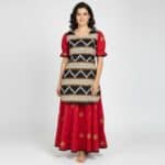 Burgundy and Black Cotton Kurti for ladies