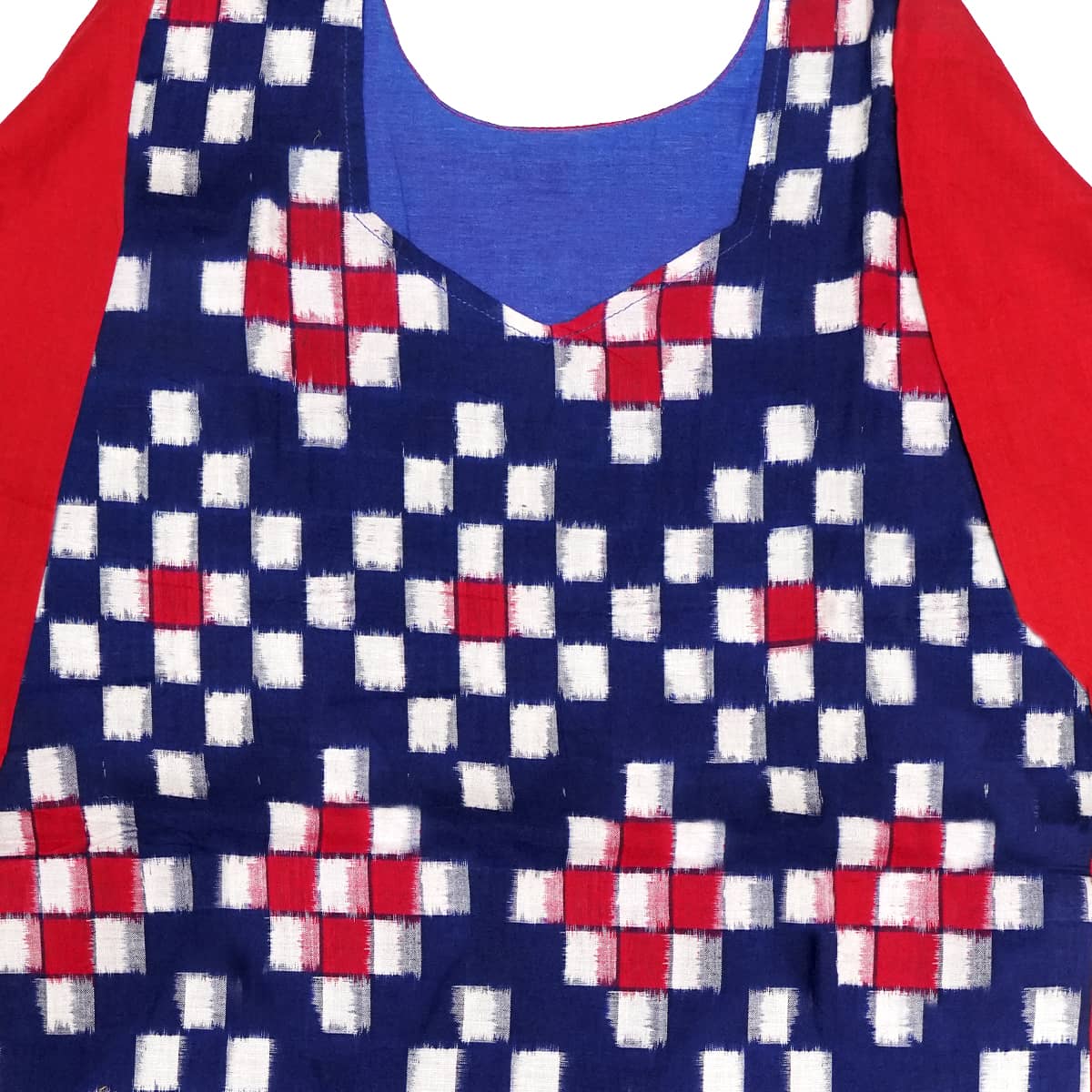 Cadmium Red and  Blue Handwoven Pasa Cotton Kurti