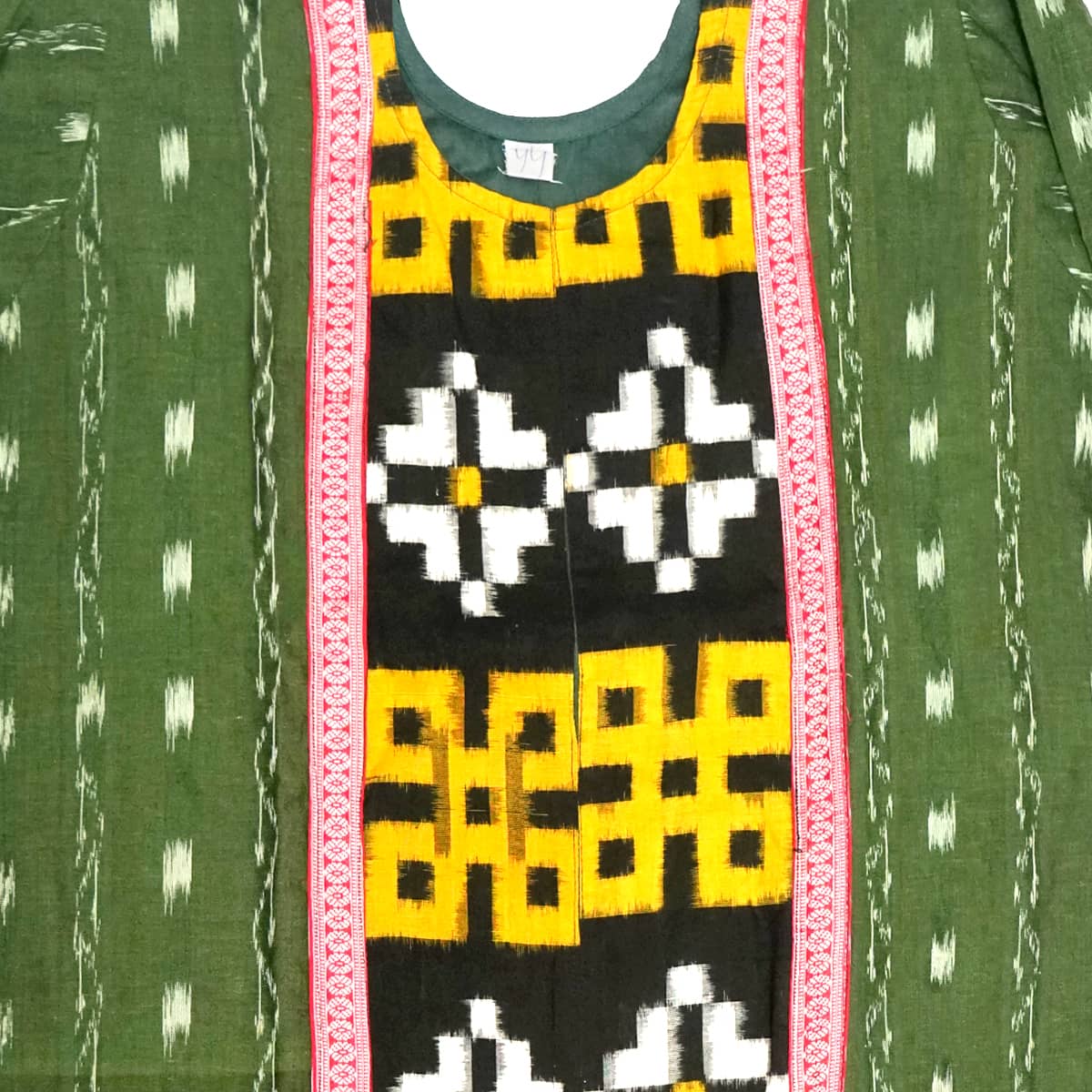 Green and Black Handwoven Cotton Front Slit Kurti