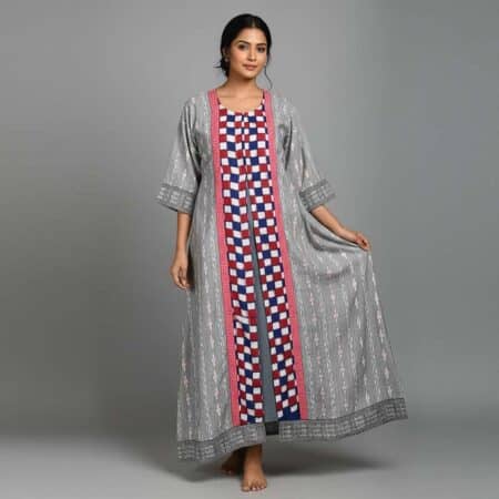 Grey Checked Cotton Kurti ladies