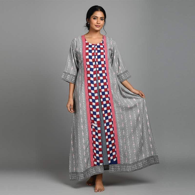 Grey Checked Cotton Kurti ladies