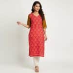 Maroon and Olive Cotton Kurti ladies