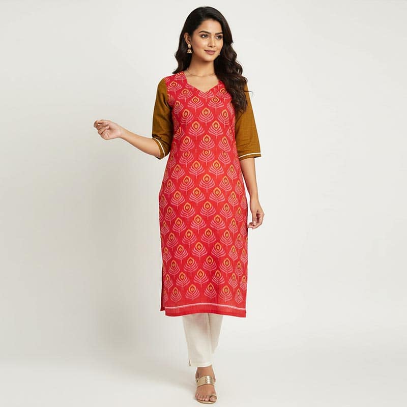 Maroon and Olive Cotton Kurti ladies