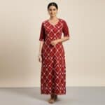 Maroon and White Cotton Kurti ladies