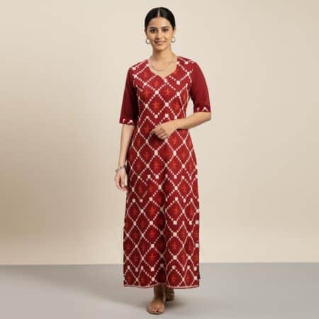 Maroon and White Cotton Kurti ladies