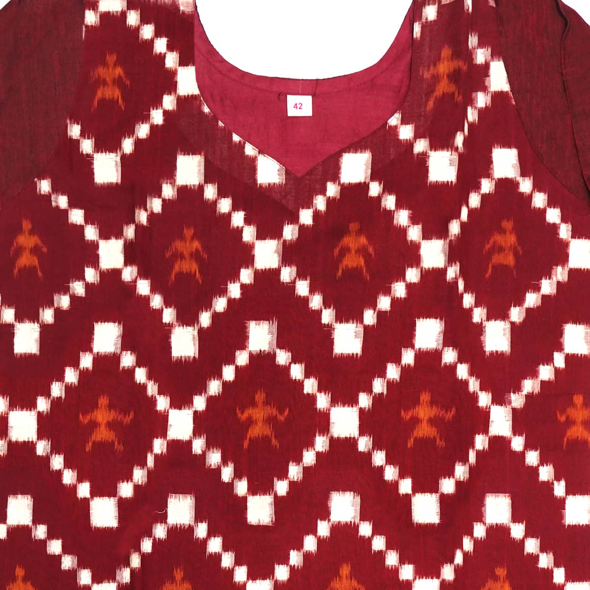 Maroon and White Handwoven Cotton Kurti
