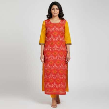 Pink and Sunflower Yellow Cotton Kurti for ladies