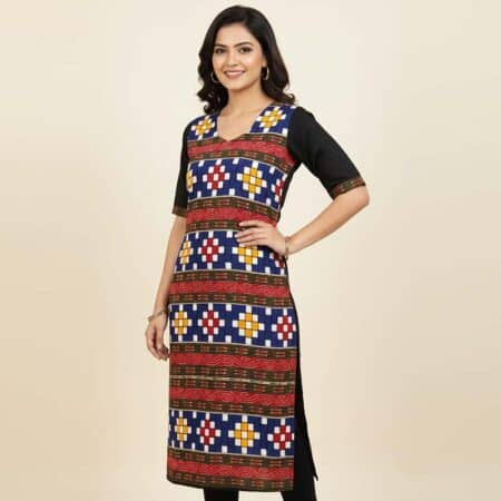 Red, Yellow, Blue and Black Cotton Kurti for ladies