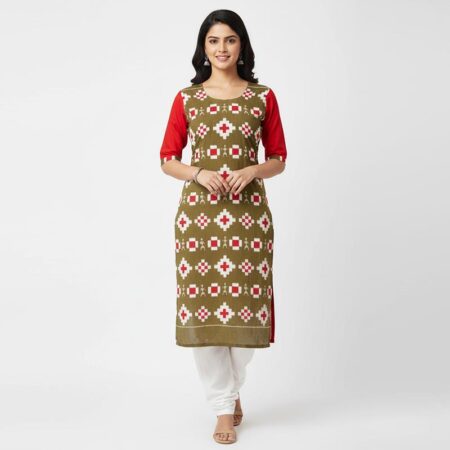 Red and Coffee Cotton Kurti for ladies