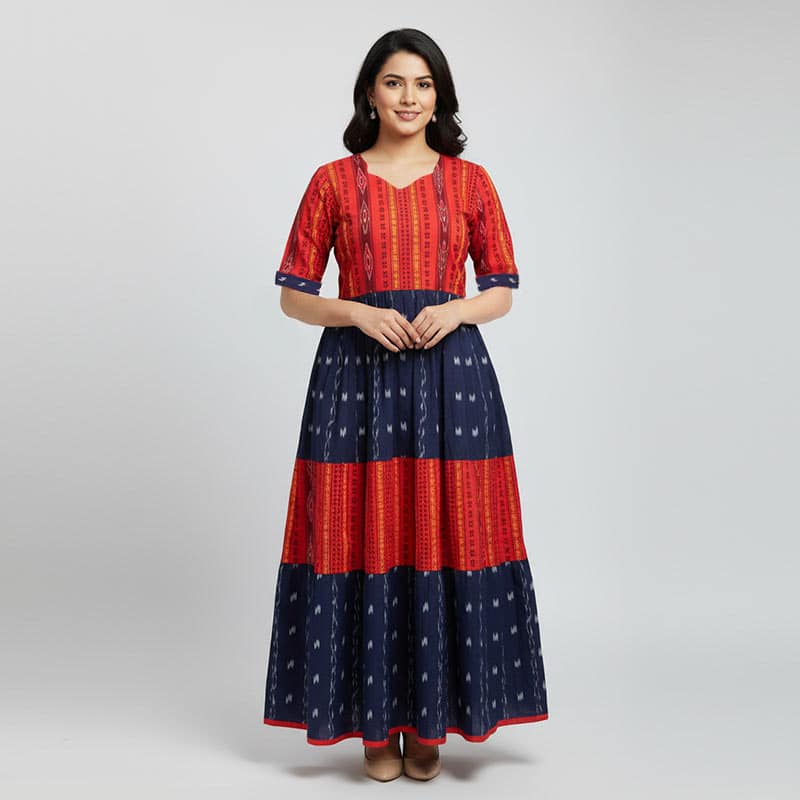Red and Navy Blue Cotton Kurti for ladies