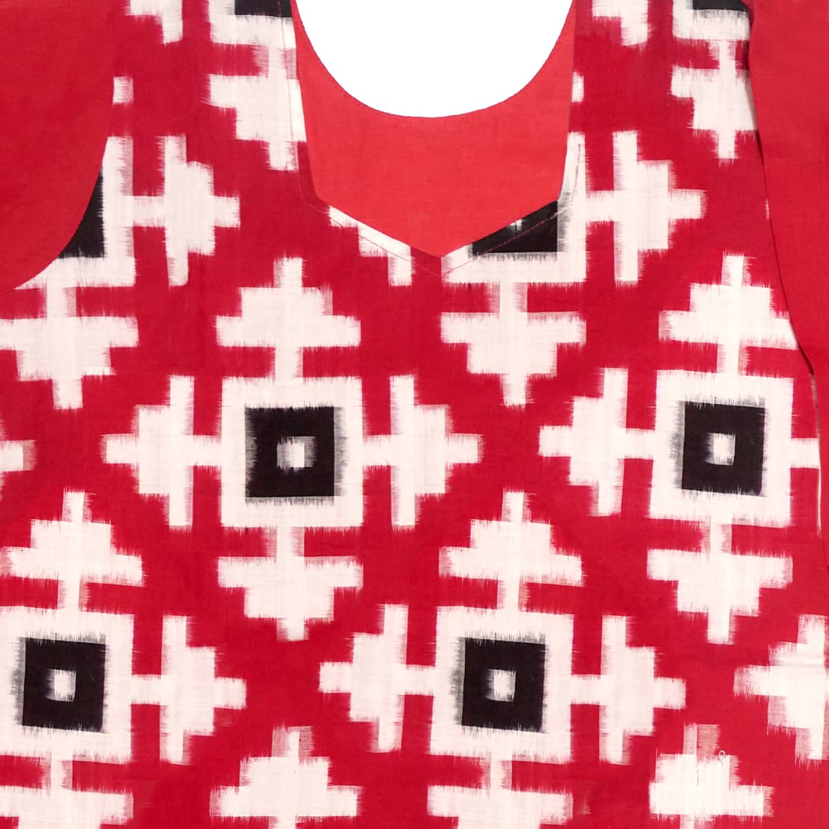 Red and Pearl White Handwoven Cotton Kurti