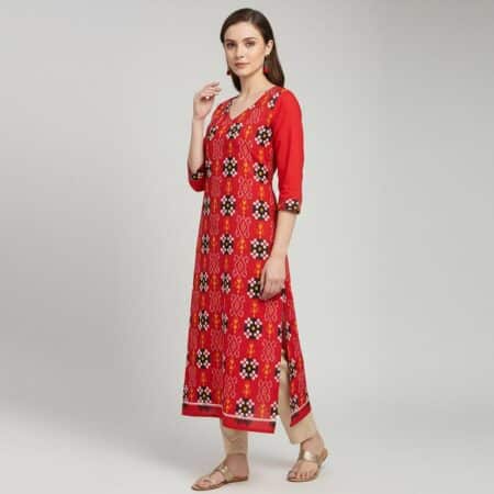 Tomato Red Cotton Kurti ladies